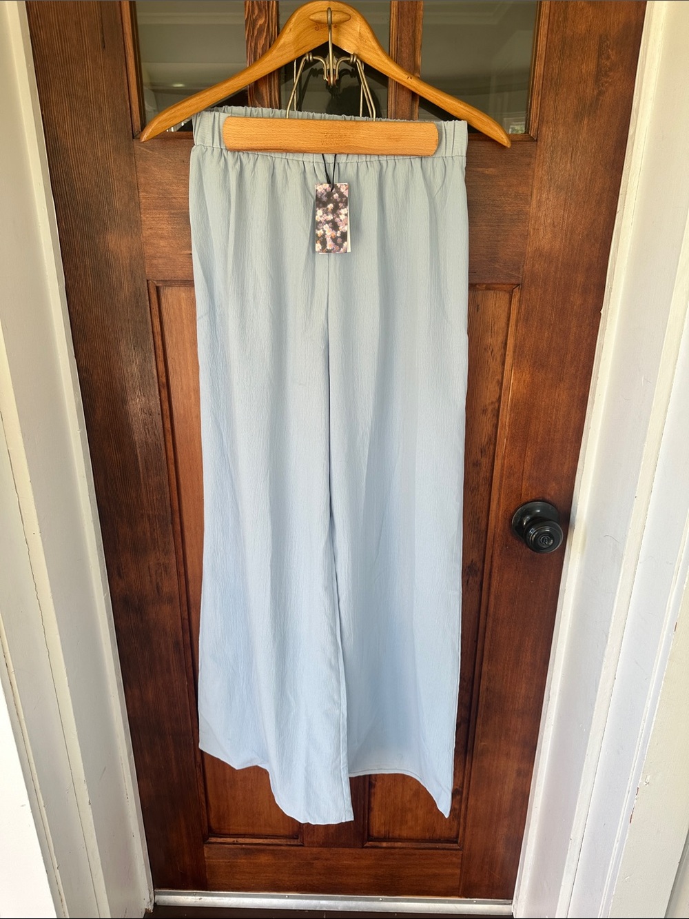 Cider Light Blue Textured Flowy Wide Leg Pants - Size M Coquette Minimalist